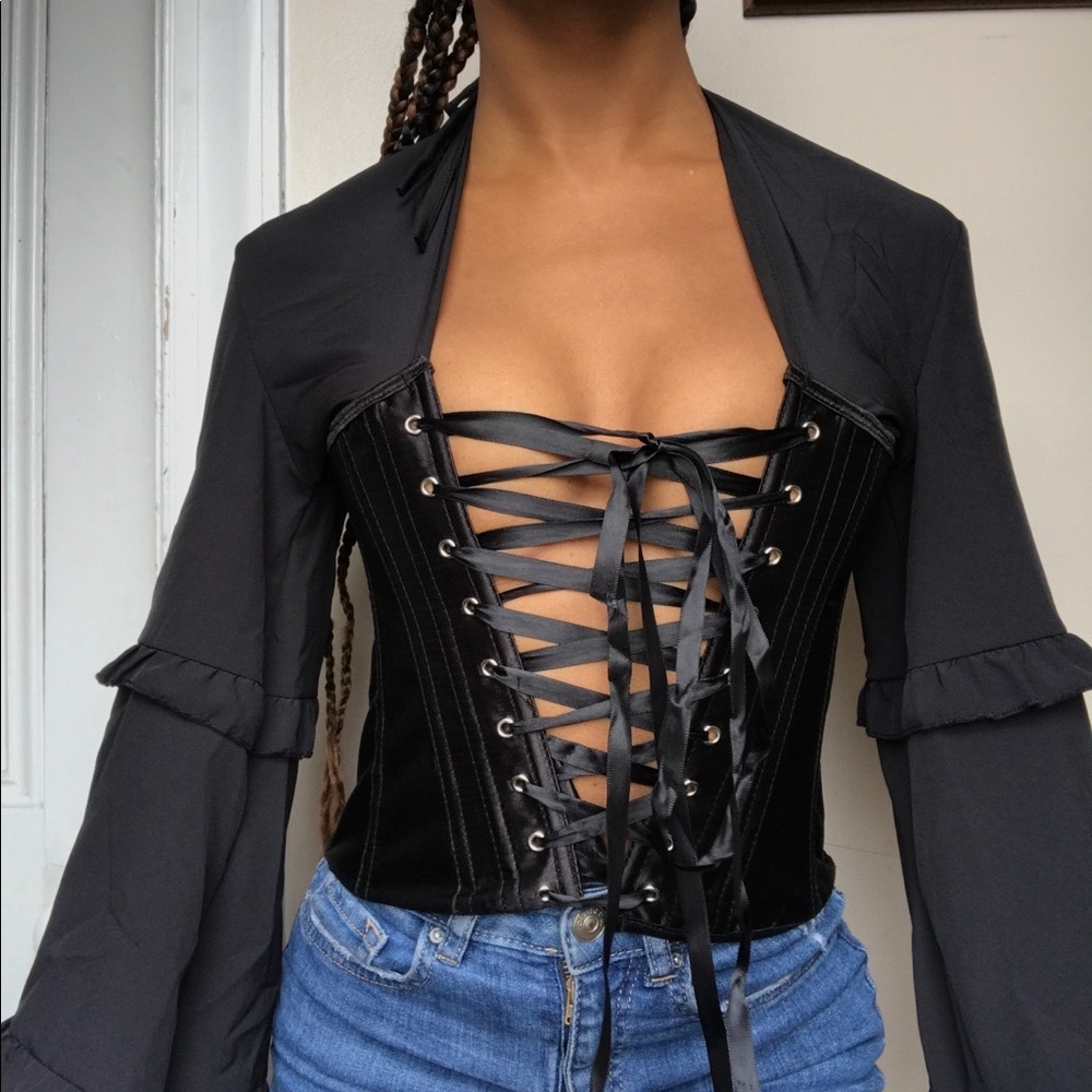 Ribbon Lace-Up Corset Blouse Top